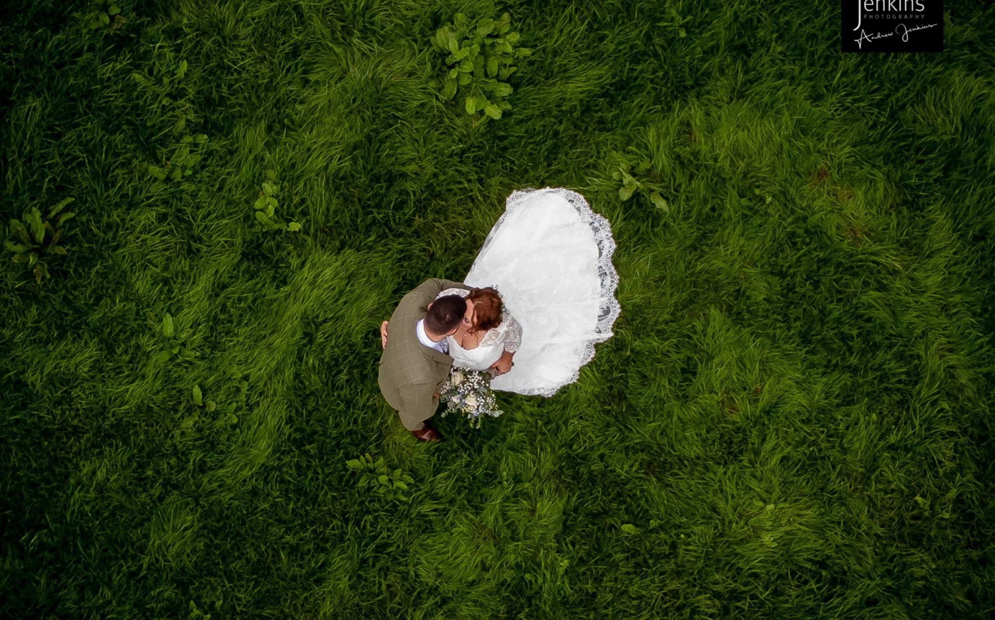 Kiss Me in the long green grass drone image from above